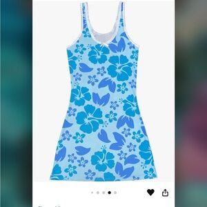 Blue and white Hawaiian print dress